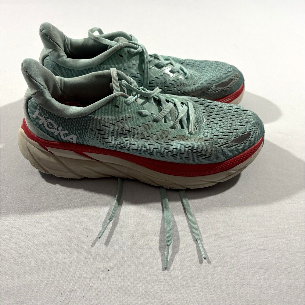 Hoka One Clifton 8 Running Shoes Womens Blue White Walking Gym Sneakers Sz 7.5